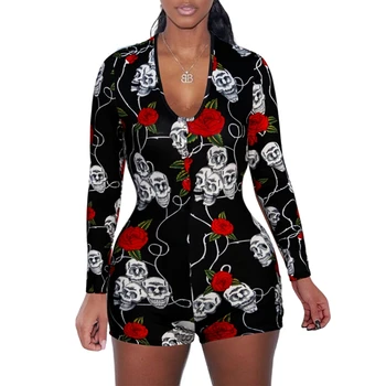 

Women´s Floral Romper Fashion V Neck Long Sleeve Tracksuit Bodycon Romper Casual Jumpsuit Tight Clubwear
