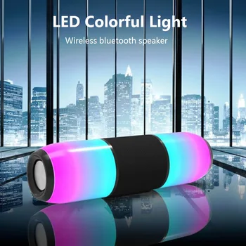 

Wireless Bluetooth Speaker with Colorful LED Light Outdoor Portable Column FM Radio TF with Mic Hands Free Stereo Subwoofer