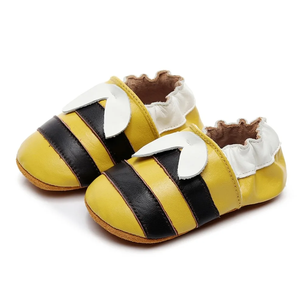 

Baby Boy Girl Breathable Cute bee pattern Patchwork Anti-Slip leahter ShoesFirst Walkers