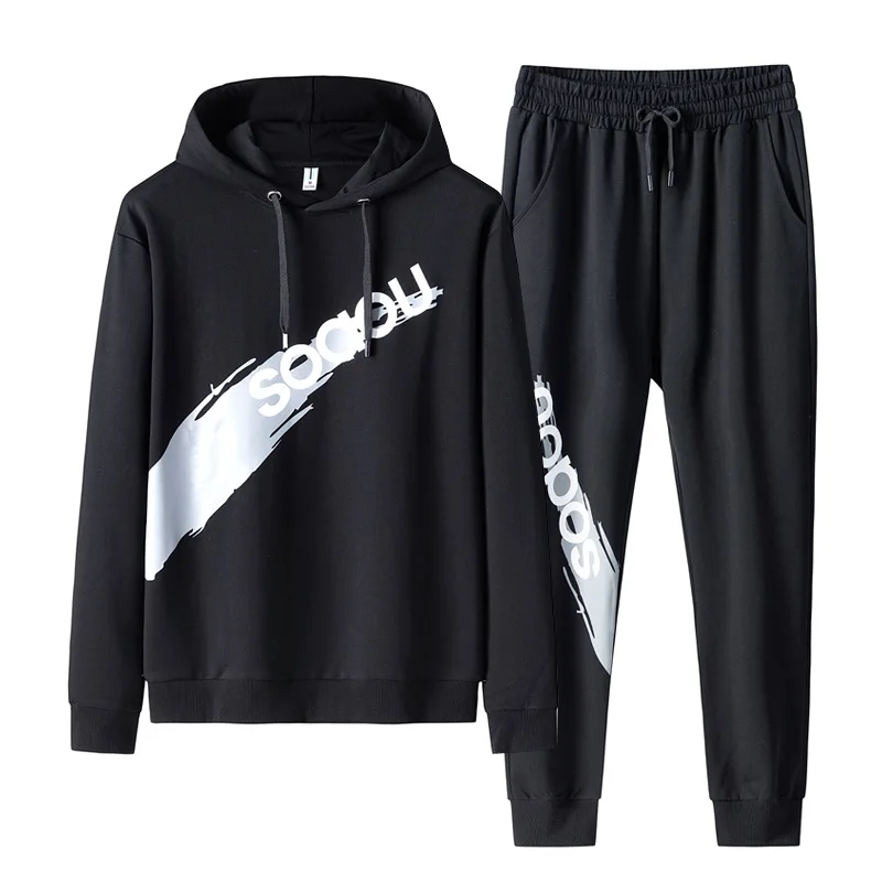 

2020 Spring And Autumn Men's Suits Korean-style Trend Printed Letter Casual Youth Students Men Hooded Sweater Set
