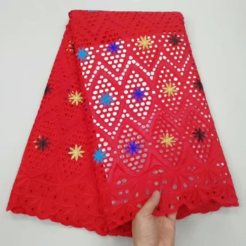 

African Lace Fabric High Quality Nigerian Pure cotton Embroidery red French Net Lace Fabric for Women 5yards