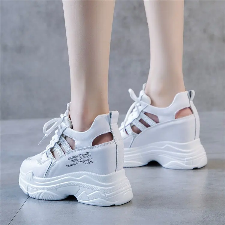 

2019 Summer New Style Korean-style Versatile Punched Sheet Surface Hollow out Elevator Dad Shoes 8cm White Shoes