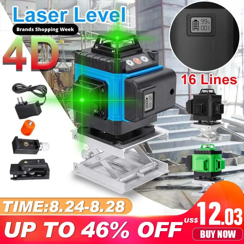 4D 16 Line Laser Level Digital Self Leveling 360° Rotary Measuring Machine Tool