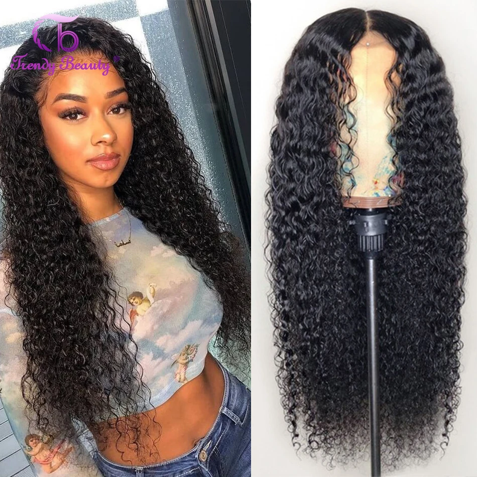 Brazilian Kinky Curly 5x5 Lace Closure Wigs Human Hair Wig 13x4 Front Remy 180 Trendy Beauty | Шиньоны и парики