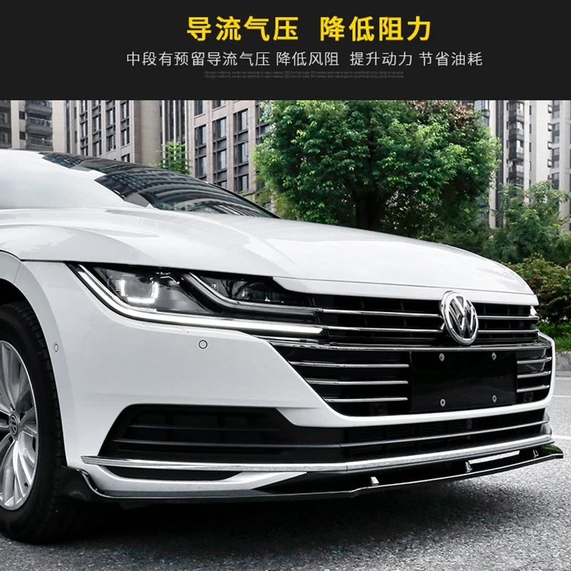 Paraurti Anteriore Lip Splitter Per Vw Volkswagen Arteon Cc 4 Porte 2018 2019 3 Pz/Set Pp Nero