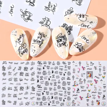 

1pc Letter Stickers on Nails Flower Love Design 3D Adhesive Sliders Charm Nail Art Manicure Decorations Wraps Tips LACA617-626