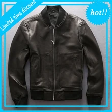 AVIREX FLY Мужская овчина черная куртка натуральная кожа весна осень винтажная бейсбольная куртка высокое качество мотоциклетная куртка
