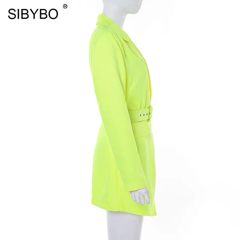 SIBYBO, повседневный блейзер с неровным поясом, для женщин, модный, длинный рукав, зубчатый, осень, женские топы, одноцветные, длинные, для женщин, блейзеры для офиса