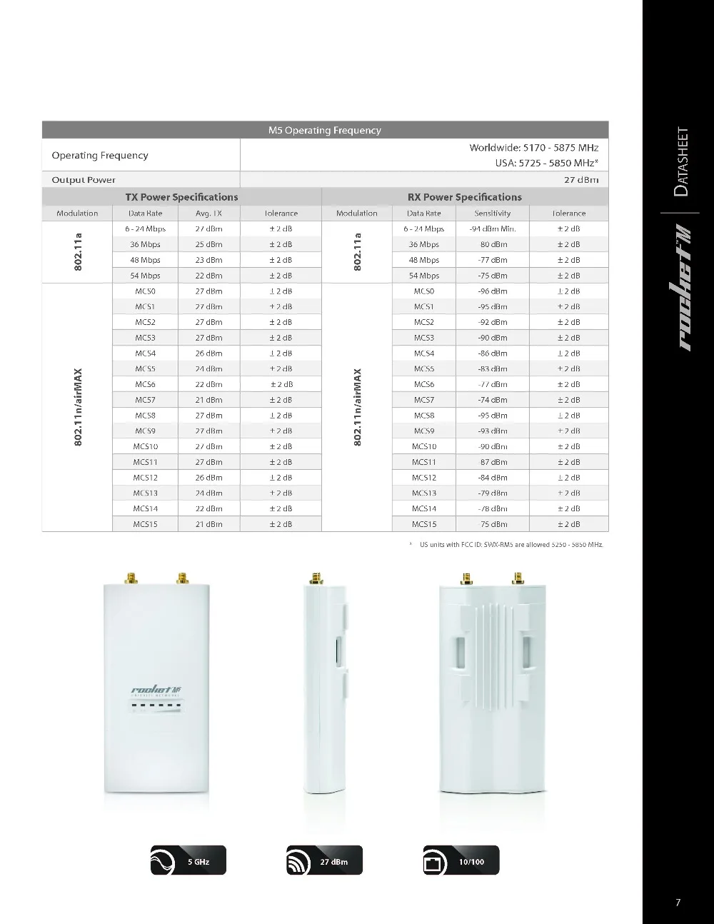 Ubiquiti RocketM5 CPE 5 ГГц Hi power 2x2 MIMO TDMA airMAX высокопроизводительный беспроводной сетевой мост