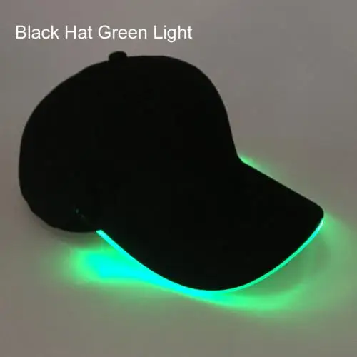Black Green Light Модная унисекс, однотонный светодиодный светящийся бейсбольный головной убор для рождественской вечеринки, фуражка, регулируемые спортивные кепки, летние женские мужские шапки - Цвет: Black Green Light