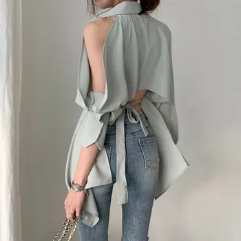 

Korean Spring New Fashion High Waist Off Shoulder Solid Color Long Sleeve Hollow Out Blouse Women Shirts