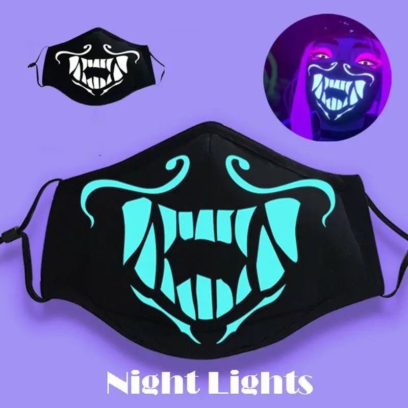 

Cool K/DA Kda Akali Cosplay S8 Mouth Face Mask Luminous Props LOL Face Mouth-muffle Mask Glow in the Dark Anti-Dust Party Gifts