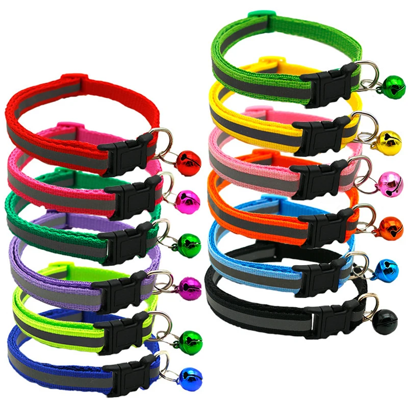 

Pet Reflective Collar With Bell Adjustable Size Colorful Nylon Puppy Neck Strap Suitable For Cats And Small Dogs Pet Supplies