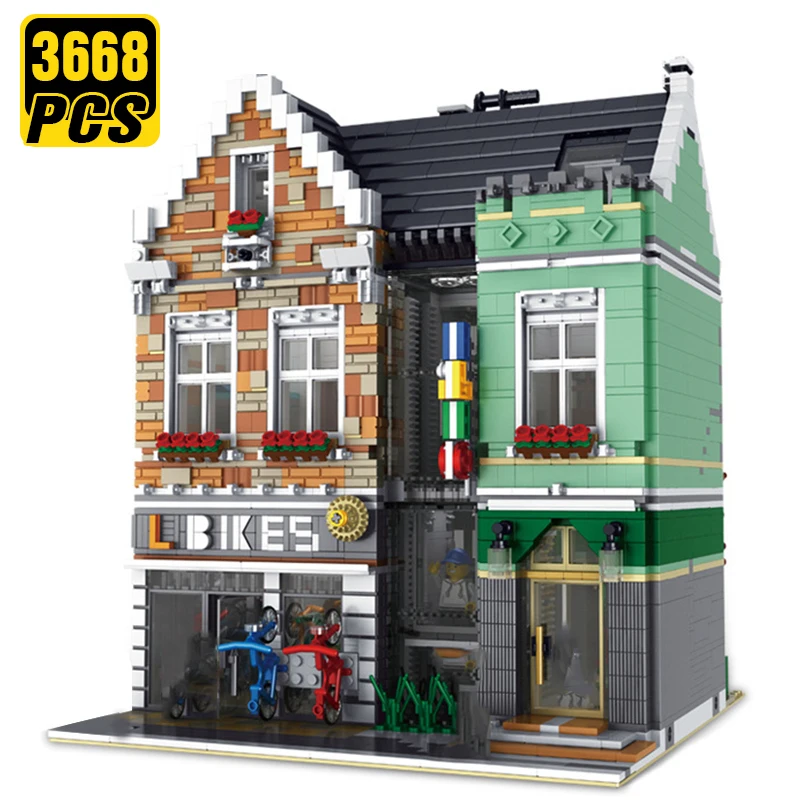MOC Architecture Building Blocks Creator Expert Technic City Street European Houses Bicycle Store Bricks Gift for Kids | Игрушки и хобби