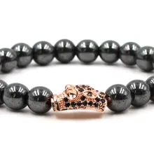 8 мм g53 серебро золото медь голова леопарда микро проложить cz Циркон кубический цирконий браслет гематит бисера Будда Браслеты Для Йоги