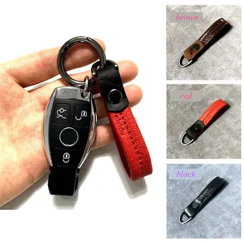 

High quality Top layer cowhide Genuine Leather Car keychain keyring for BMW Mercedes Car key remote control Lovers Friends Gift
