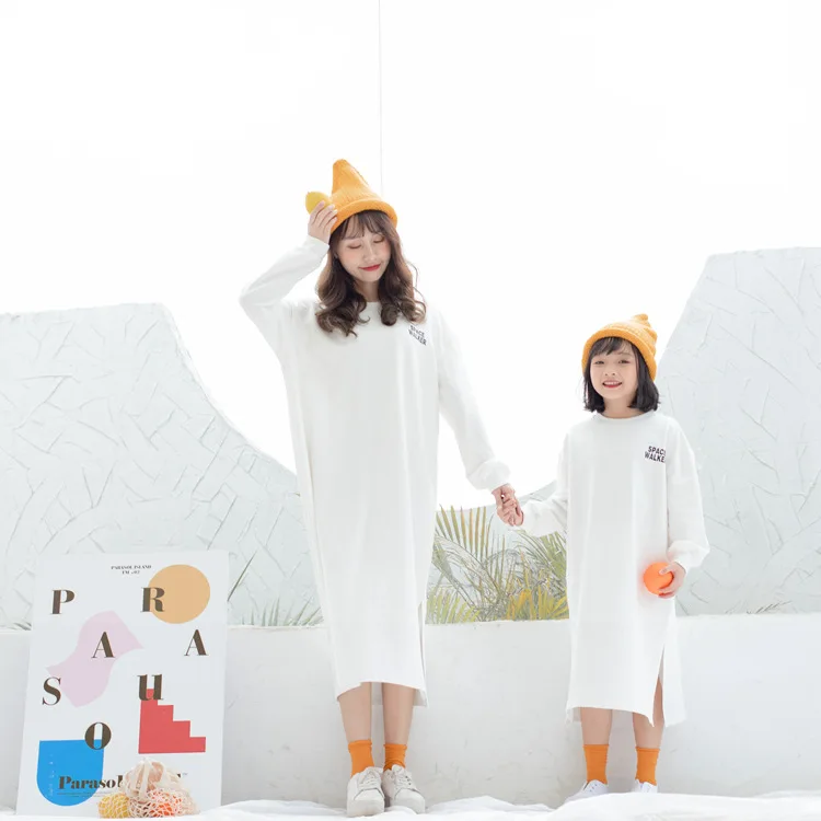 Mother Daughter Letter Print Long Dress Autumn Cotton Sweaters Family Matching Shirts Mama Bear Baby Bear Shirt Like Mum Clothes