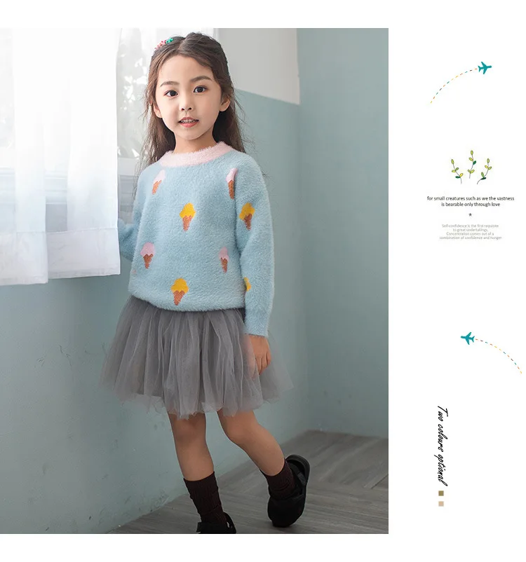 Children's sweater baby girl winter warm girl knitted thick clothes round neck pullover wool sweater imitation water velvet
