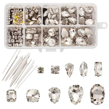 

1 Set Mixed Shapes Sew on Glass Rhinestone with Brass Prong Settings with Iron Sewing Needles Garments Accessoriess