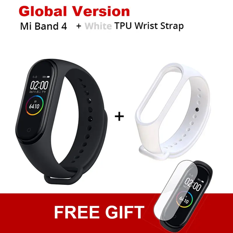 Add White TPU Strap Xiaomi mi Band 4 новейший mi band 4 Mp3 музыкальный цветной экран фитнес частота сердечных сокращений Bluetooth 5,0 умные часы - Цвет: Add White TPU Strap