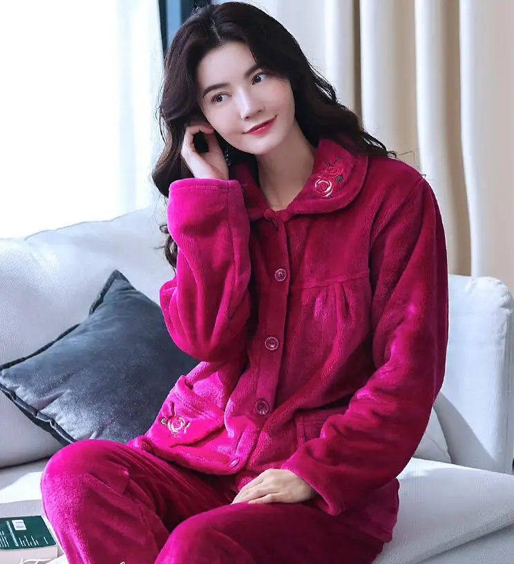 StyleH H5783 уплотненная фланель пижамы костюм для женщин среднего и среднего возраста Домашняя одежда мама с длинным рукавом осенне-зимняя Пижама - Цвет: StyleH