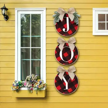 

Christmas Decorations Joy Sign Plaid Wreath for Front Door -Rustic Burlap Wooden Holiday Decor for Home Window Wall Farmhouse