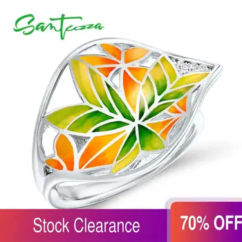 

SANTUZZA Rings for Women Colorful Transparency Leaf Ring Cubic Zirconia Glamorous Ring Party Fashion Jewelry HANDMADE Enamel