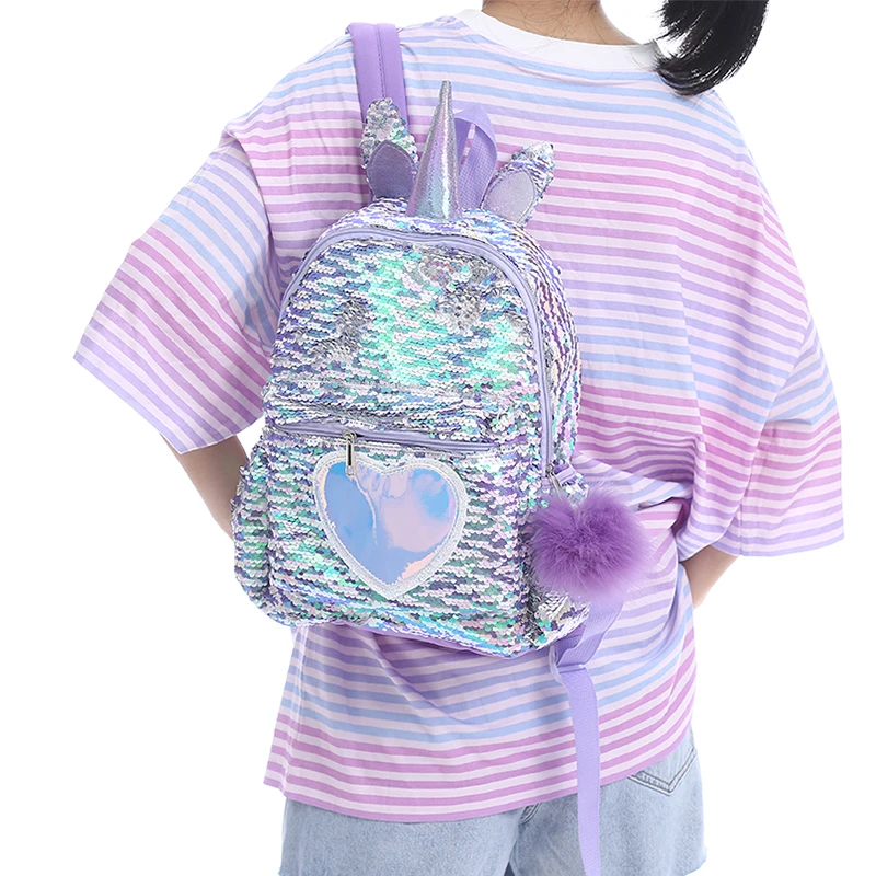 

Student Small Sequin Unicorn Backpack Children Kid Cartoon Zipper Love Schoolbag Teenager Cute School Travel Mermaid Backpack