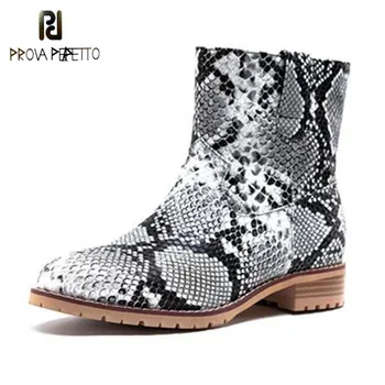 

Prova Perfetto Print Snake Pu Women Ankle Boots Zip Pointed Toe Footwear Thick High Heels Female Boots Women 2020 Snakeskin Boot
