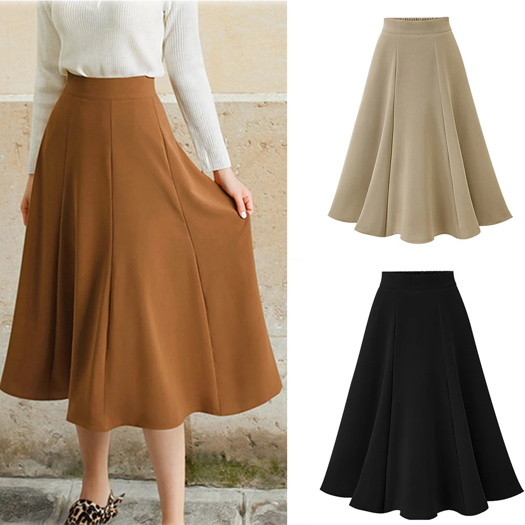 FREE OSTRICH 2019 Women Long Pleated Skirt High Waist Casual Party Cotton Thin Solid Solid Color Plus Size Loose Skirts 920