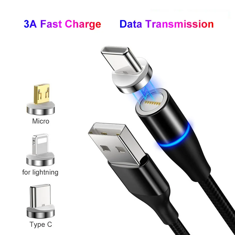

3A Magnetic Cable Quick charge Micro USB Type C Fast Charging Magnet Cables For Lightning iPhone 7 XS Samsung S8 Data Transmit