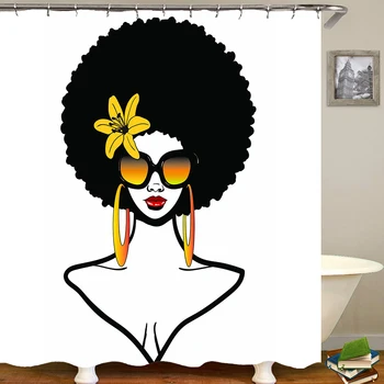 

african shower curtain black girl african american shower curtains gold flower glasses earings bathroom curtain fashion woman