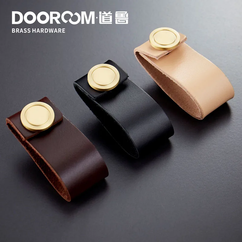 Прочные ручки для мебели Dooroom из натуральной коровьей кожи Современные Простые