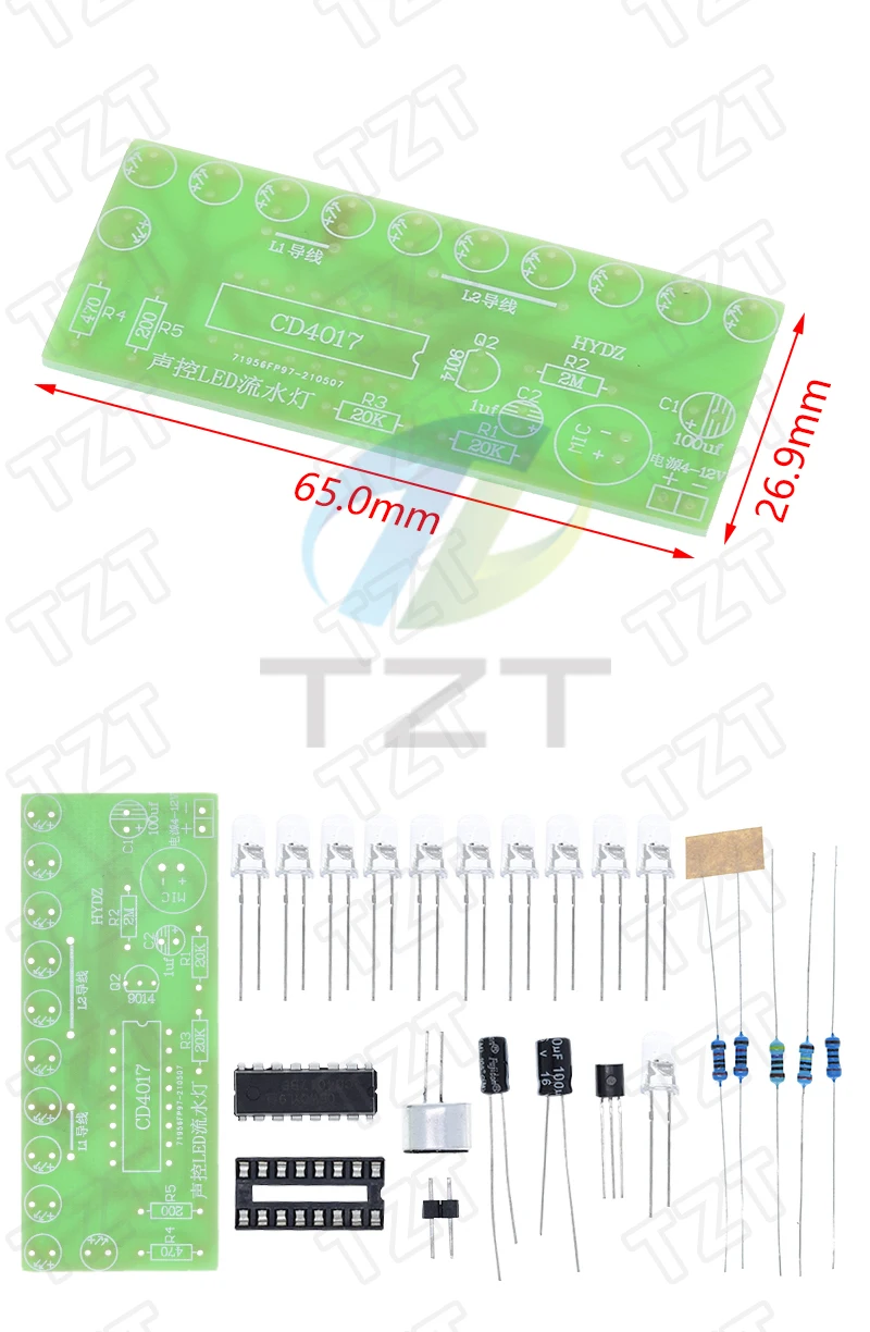 TZT Sprachgesteuertes LED-Wasserlicht-Set CD4017 Laternensteuerung Spaßige Elektronik-Produktion Lehr- und Trainings-DIY-Elektronik-Set – Detail 2