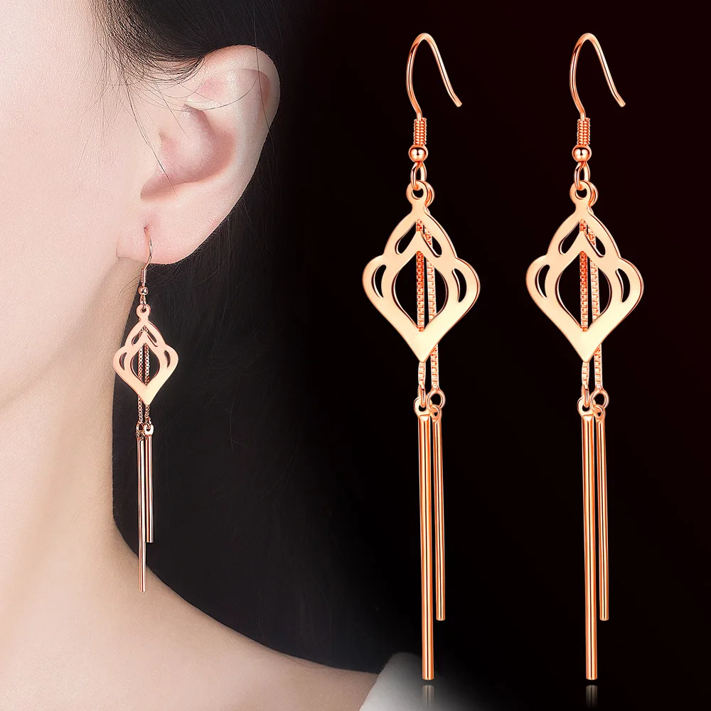 Taasle Dangle Earrings S925 Sterling Or Rose Gold Plate Hook 9cm Long Chain For Women | Украшения и аксессуары