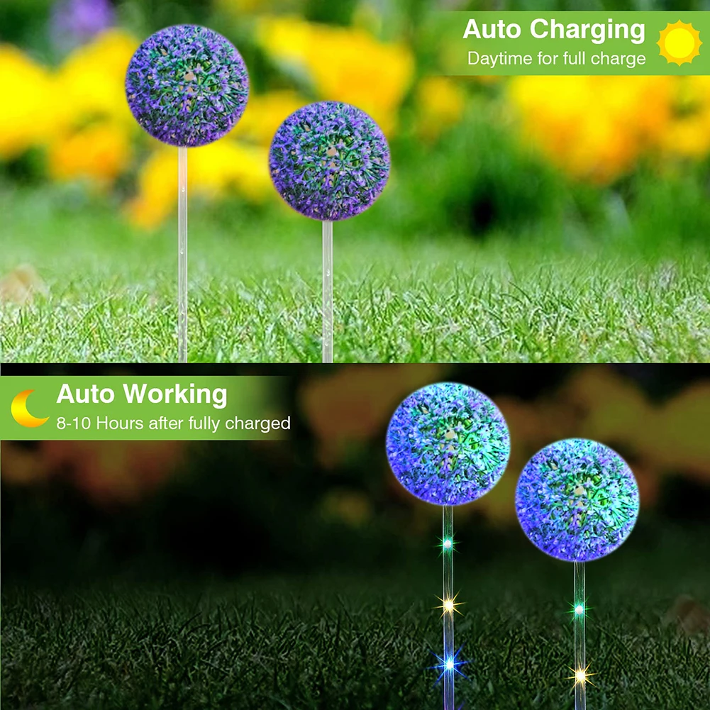 1/2pcs LED Solar Light Dandelion Flower Ball Outdoor Waterproof Garden Street Lawn Stakes Fairy Lamps String Yard Art Decoration