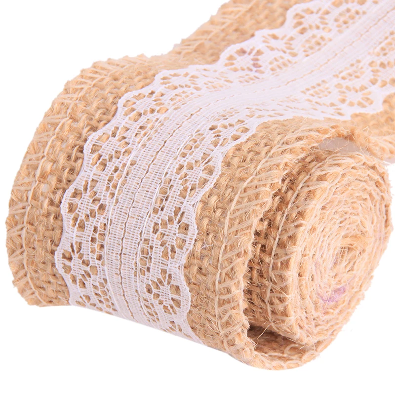 

2019 Navidad Linen Lace with Natural Burlap Ribbon Rustic Wedding Decor Christmas Gift Linen Wrapping Size 100*5cm