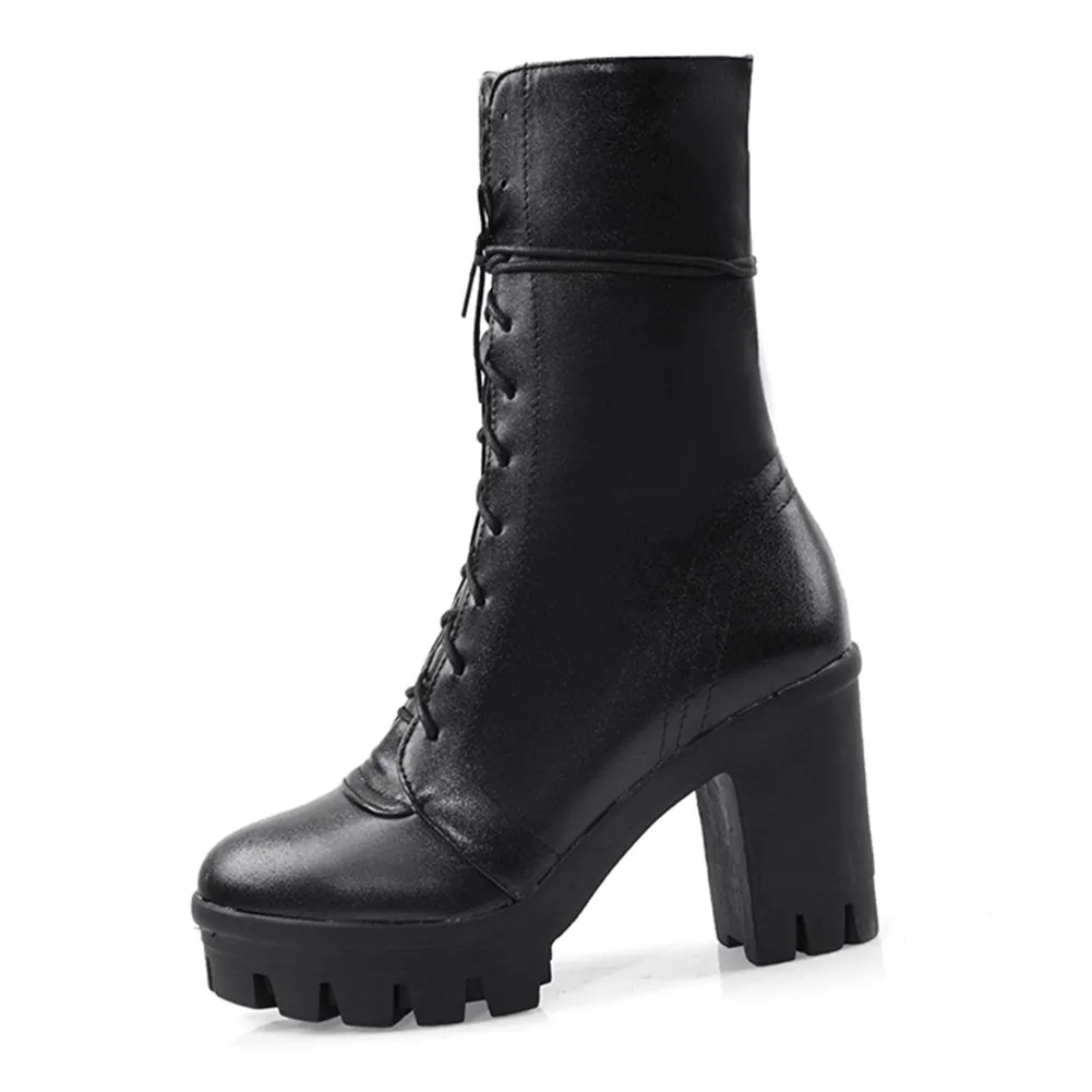 Doratasia/новые модные ботинки до середины икры на платформе, большие размеры 43 Женская обувь осенне-зимняя обувь на массивном высоком каблуке женские ботинки