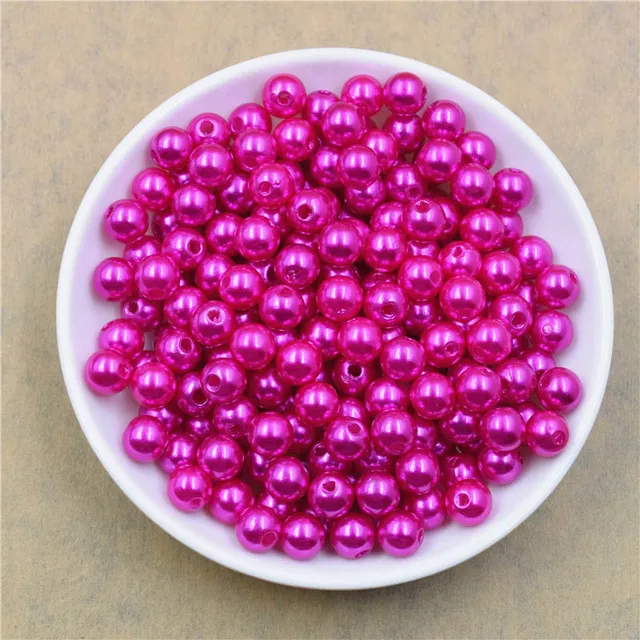 50-400Pcs/bag With Hole ABS Imitation Pearl Bead 4/6/8/10/12MM Round Plastic Acrylic Spacer Bead for DIY Jewelry Making Findings Rose red