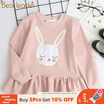 

Bear Leader Girls Dress 2020 New Spring Casual Style Children Clothes Long Sleeve White Rabbit Patch Design For Girls Clothes