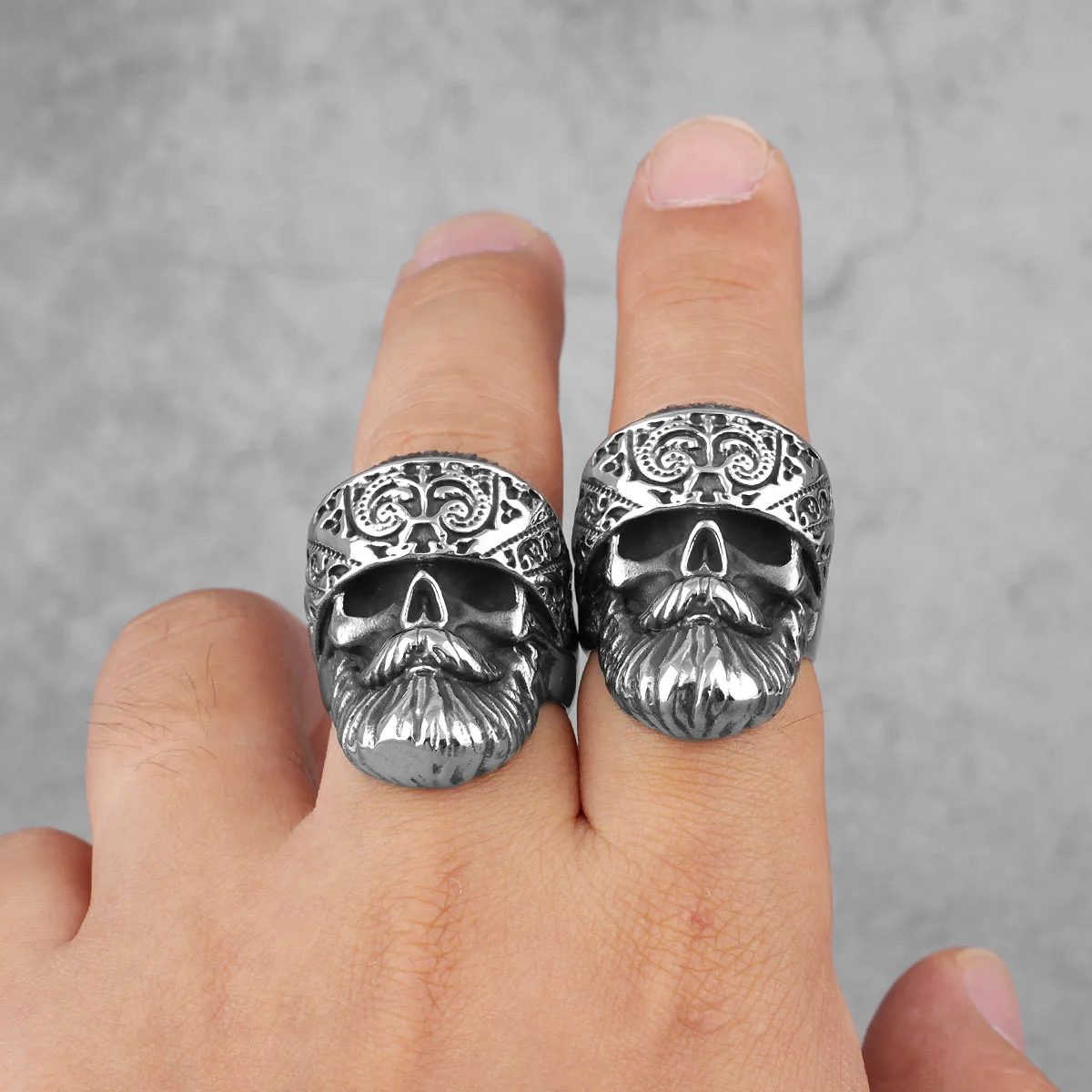 Stainless Steel Ring Big Beard Hippie Skull Mens Rings Punk Hip Hop Cool for Male Boyfriend Biker Jewelry Creativity Gift stainless steel ring,finger ring