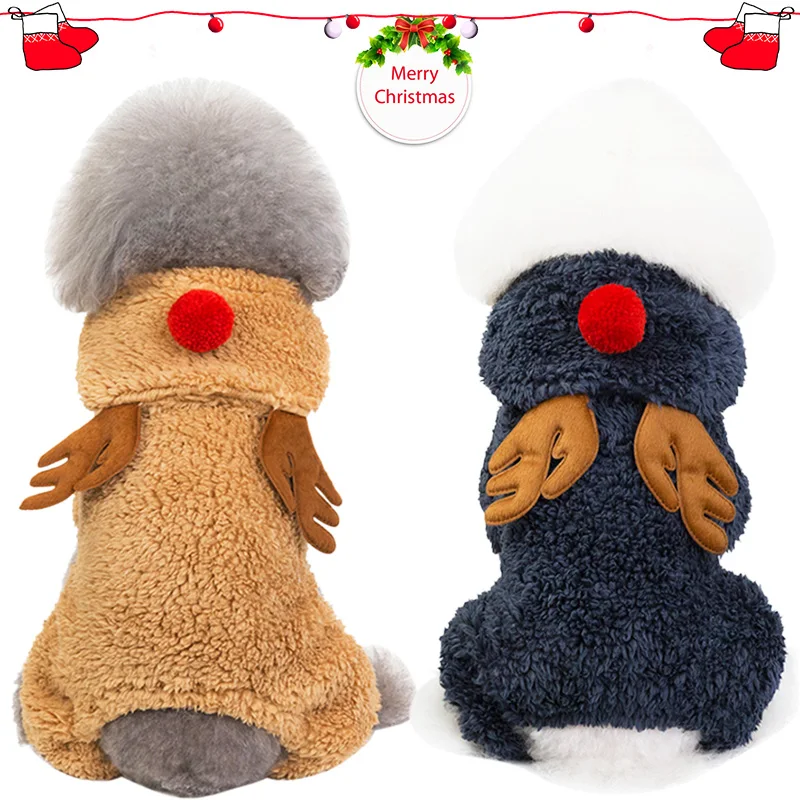 Теплый мягкий флис одежда для собак на Рождество олень кошка костюмы демисезонная одежда для домашних животных пальто для маленьких комбинезон для собак Йоркширский терьер куртка 30