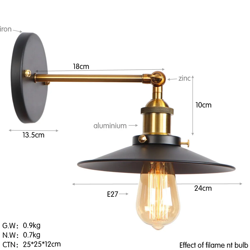 Лофт Декор винтажный бра настенный светильник Промышленный Эдисон светодиодный настенный светильник прикроватный Домашний Светильник ing железные линзы