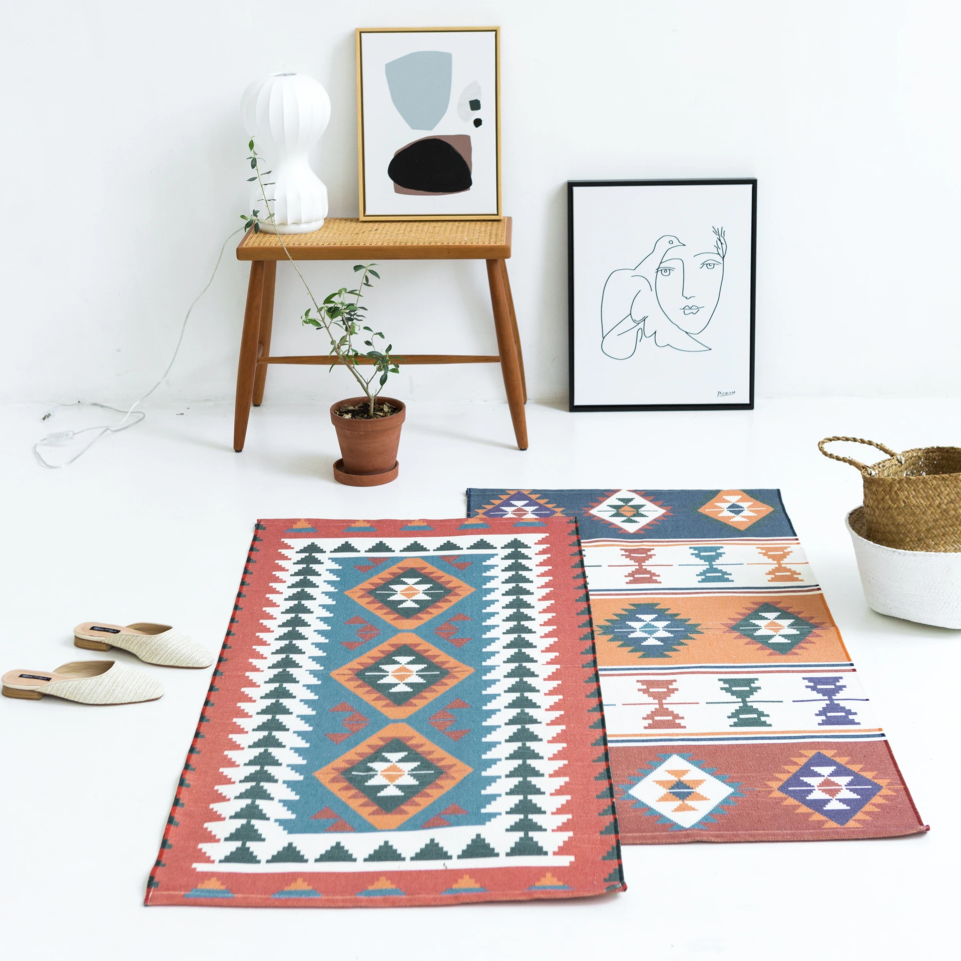 Килим красный синий хлопок гостиная ковер геометрический morocco полоса современный коврик современный дизайн Богемия скандинавском стиле