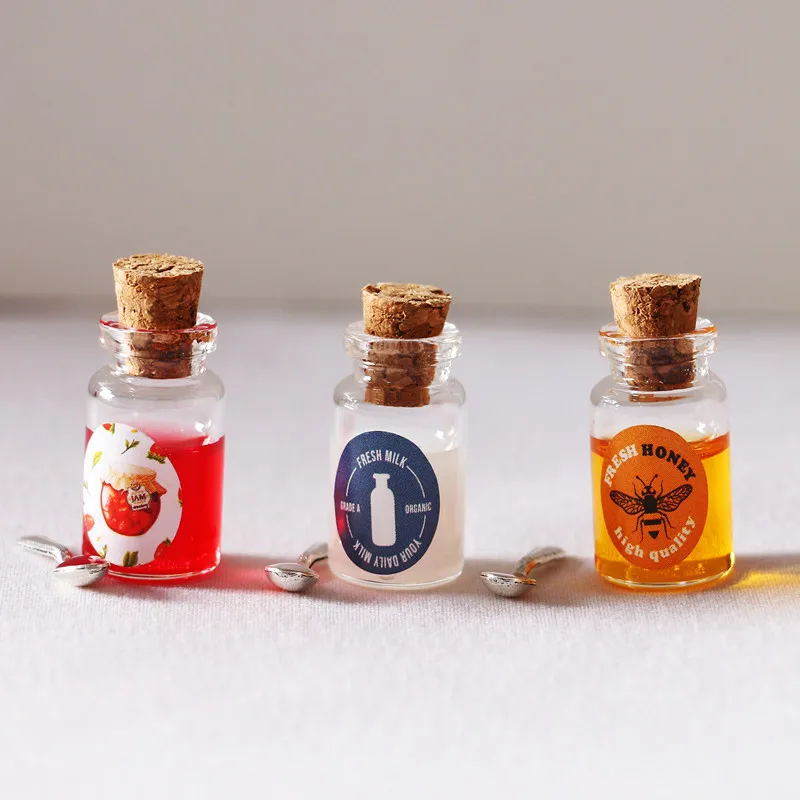 NEW 2PCS/Set 1:12 Miniature Fruit Jam Bottle Bee Honey Pretend Food for Dollhouse Kitchen Play Accessories 3