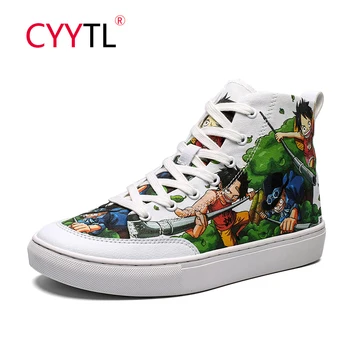 

CYYTL Classic Anime Men High Top Canvas Shoes White 3D Printing Casual Sneakers Breathable Vulcanized Sapato Mocasines Hombre