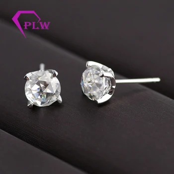 

Rose Cut White Moissanite Stud Earring 1 Ct Off 14K White Gold Modern Simple Design Style