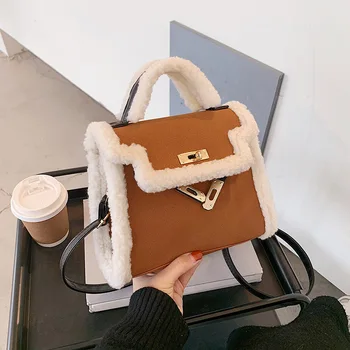 

2020 New style in autumn and winter Lamb hair handbag The single shoulder bag Solid color