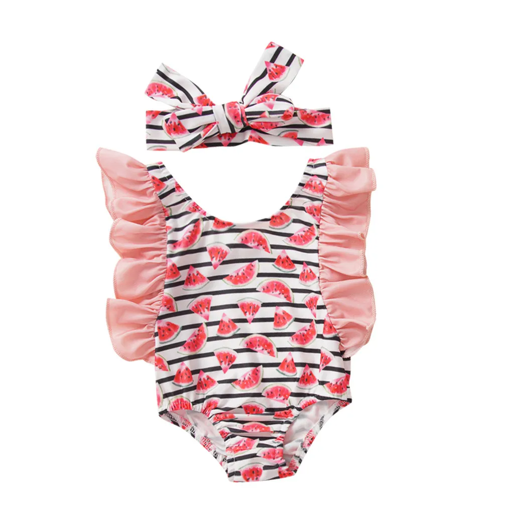 Детский купальный костюм из 2 предметов для маленьких девочек, Цельный купальник+ повязка на голову, купальный костюм бикини для малышей, купальный костюм, купальный костюм, пляжная одежда, комплект одежды