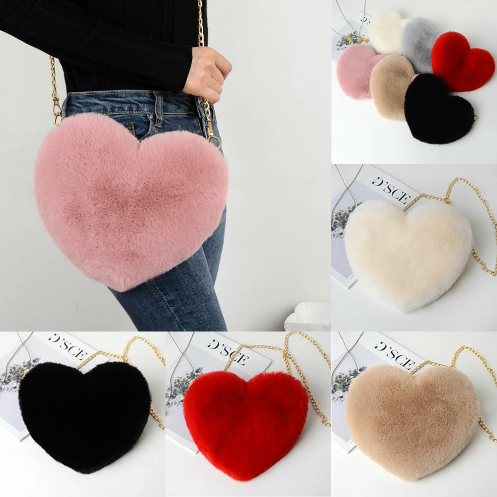 Bolso con forma de corazón para mujer, bandolera de felpa con cadena,  regalo de San Valentín, 2020|Bolsos peluche| - AliExpress